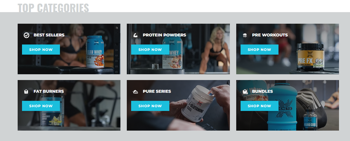 Homepage Product categories